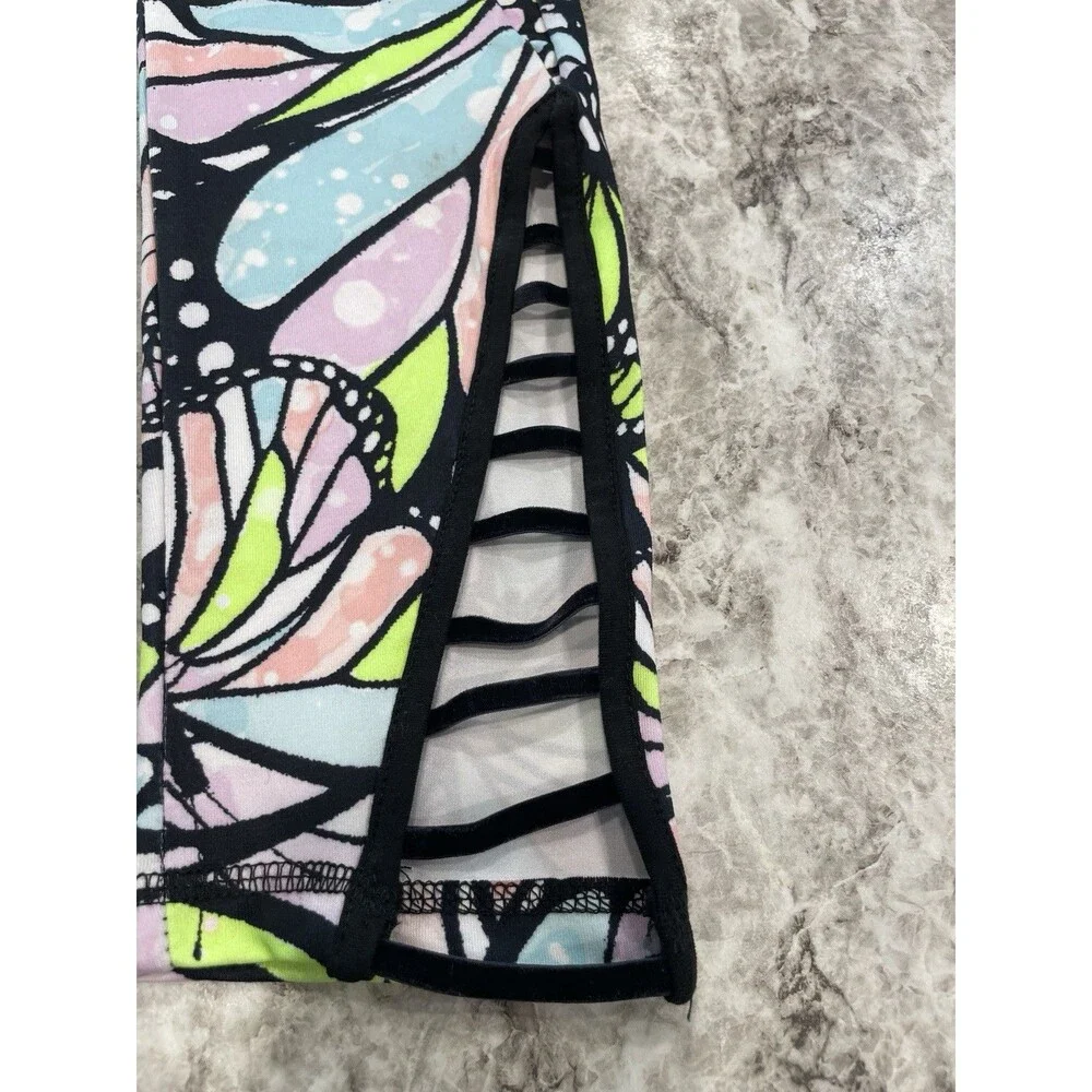 JUSTICE Size 16/18 Butterfly Print Leggings Phone Pockets Ornate Ankle NEW